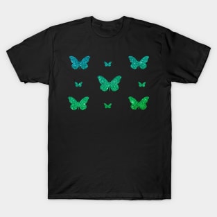 Green Ombre Faux Glitter Butterflies T-Shirt